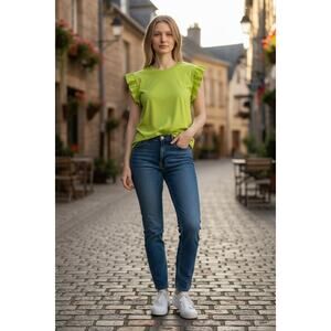 2/$30 ANOTHER LOVE Top Size XS NEW Neon Green Ruffle Sleeve $38 Tee